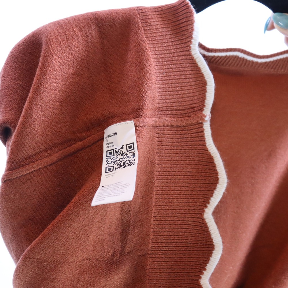 Unbranded Quarter Zip Sweater XL Rust Orange Women Scalloped Trim Knit Pullover - Picture 5 of 5